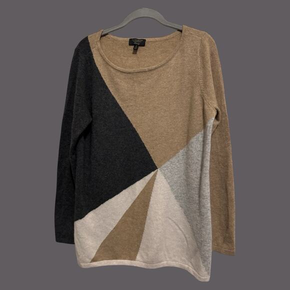 100% Cashmere Luxury Soft Colorblock Geometric Modern Pullover Relaxed Sweater M - Picture 1 of 7